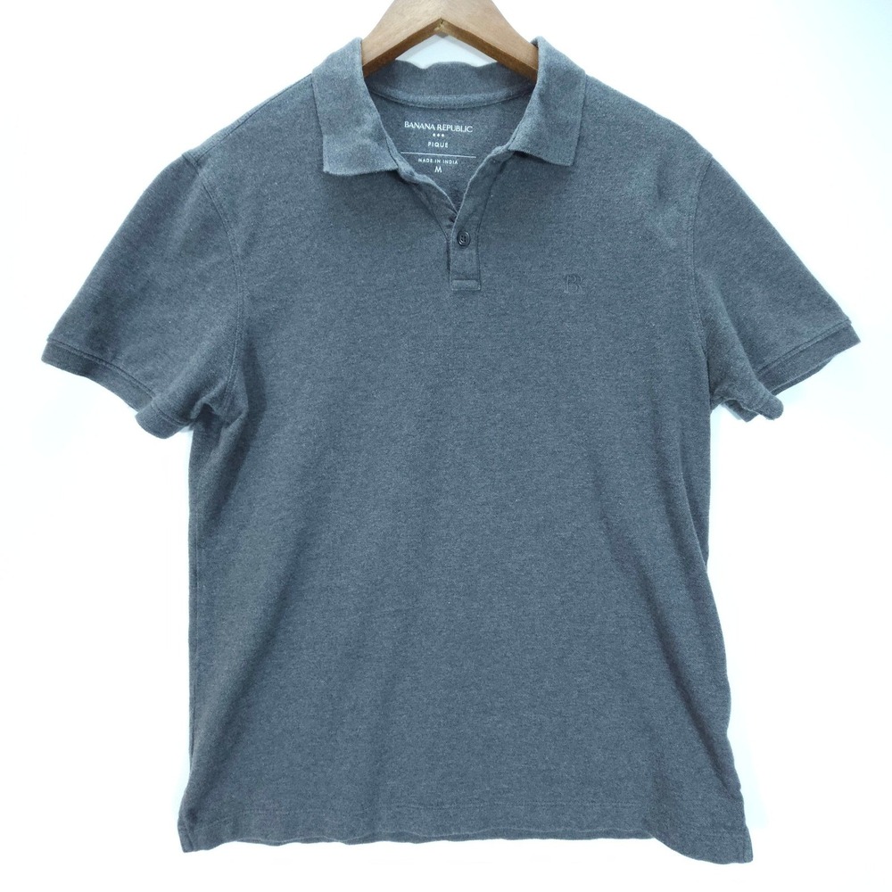 Banana Republic Polo Mens Medium Gray Pique Short Sleeve Streetwear Shirt
